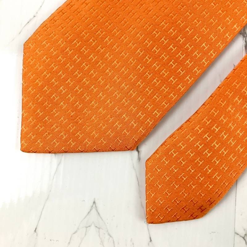 美品 HERMES エルメス ネクタイ ファソネ H柄 H織 ソリッド 無地