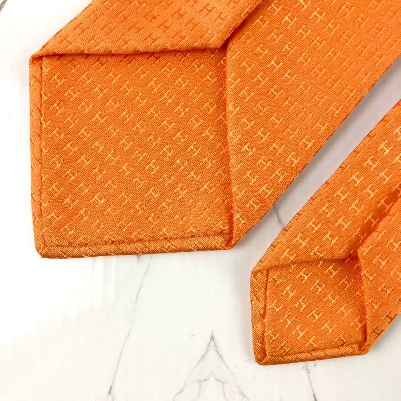美品 HERMES エルメス ネクタイ ファソネ H柄 H織 ソリッド 無地