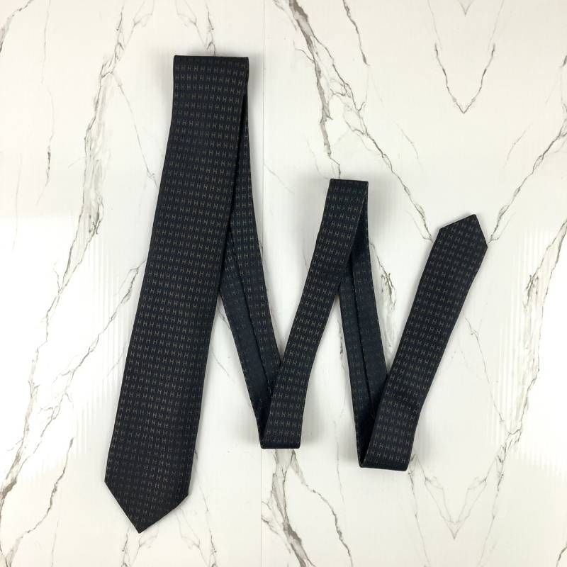 美品 HERMES エルメス ネクタイ ファソネ H柄 H織 ジャガード グレー