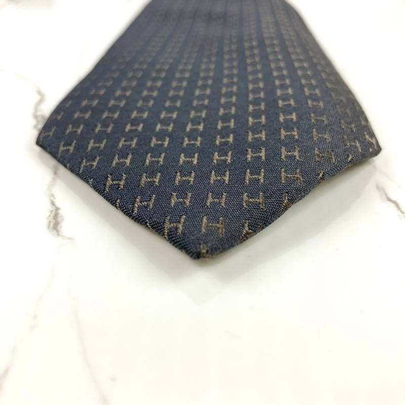 美品 HERMES エルメス ネクタイ ファソネ H柄 H織 ジャガード グレー