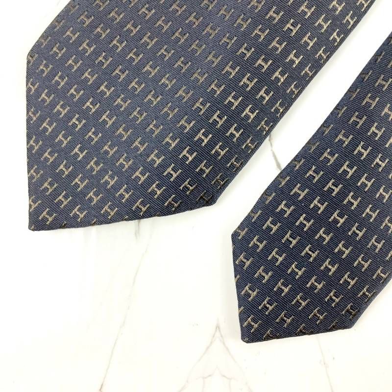 美品 HERMES エルメス ネクタイ ファソネ H柄 H織 ジャガード グレー