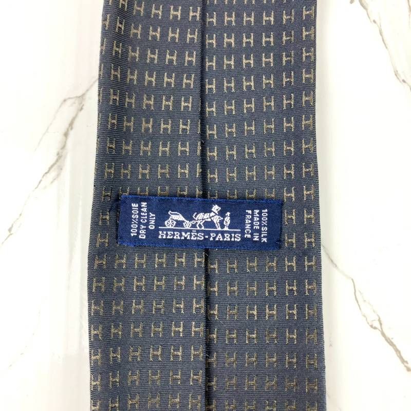 美品 HERMES エルメス ネクタイ ファソネ H柄 H織 ジャガード グレー