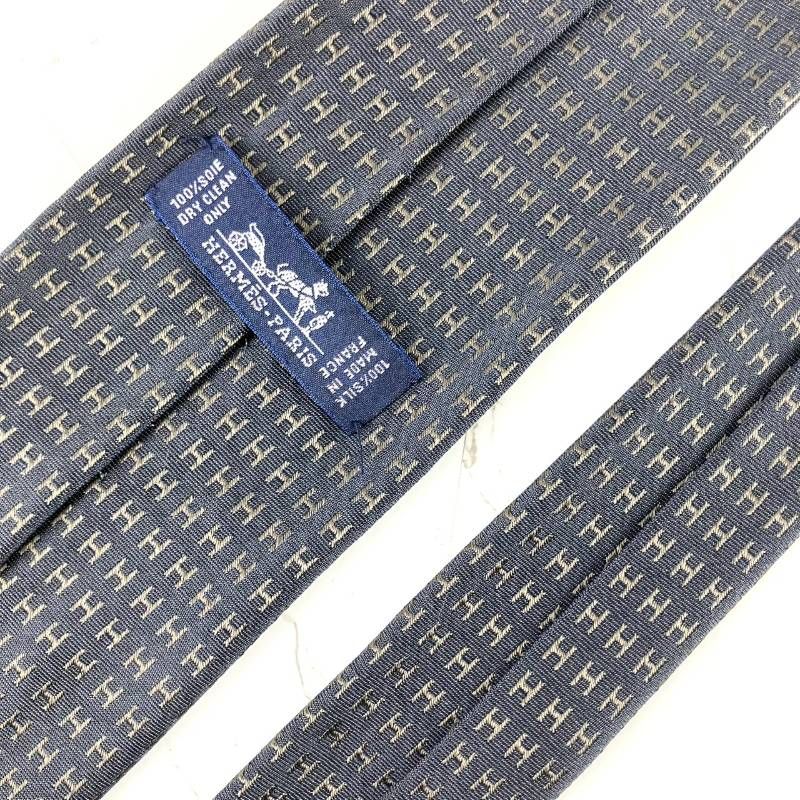 美品 HERMES エルメス ネクタイ ファソネ H柄 H織 ジャガード グレー