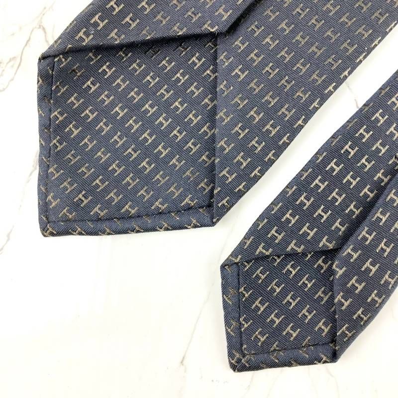 美品 HERMES エルメス ネクタイ ファソネ H柄 H織 ジャガード グレー