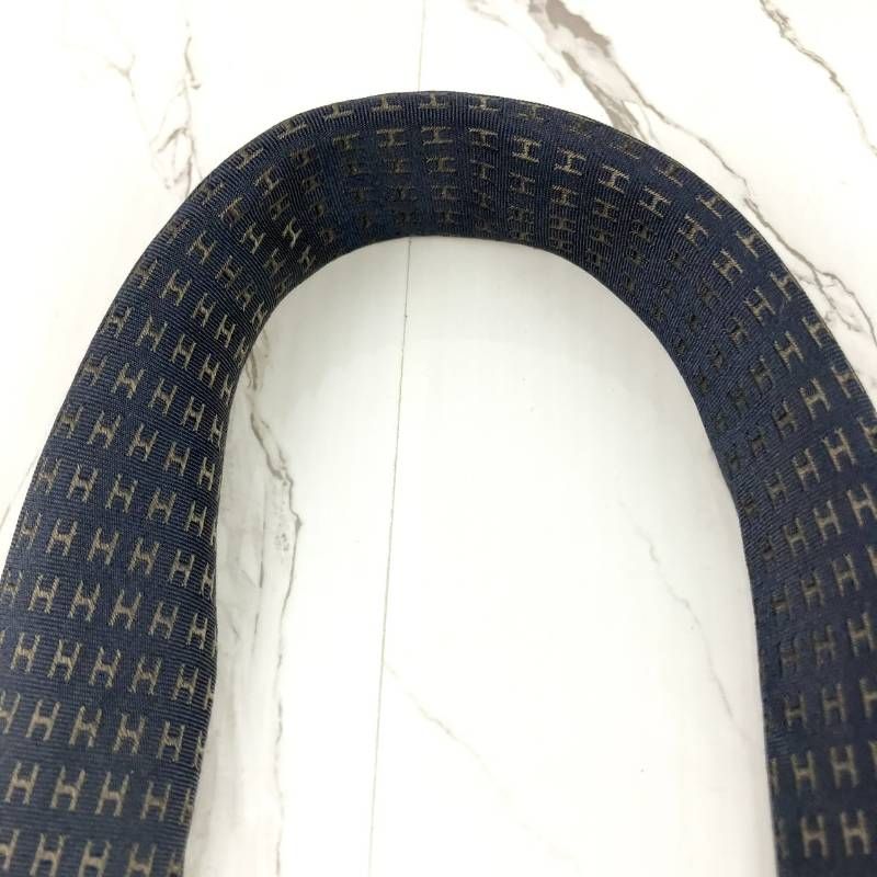 美品 HERMES エルメス ネクタイ ファソネ H柄 H織 ジャガード グレー