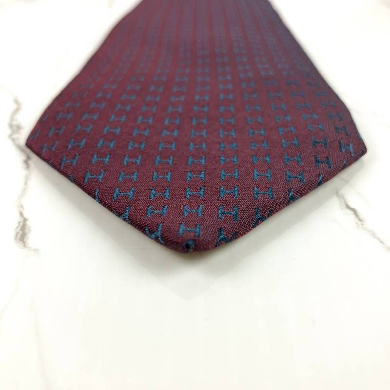 美品 HERMES エルメス ネクタイ ファソネ H柄 H織 ジャガード ボルドー