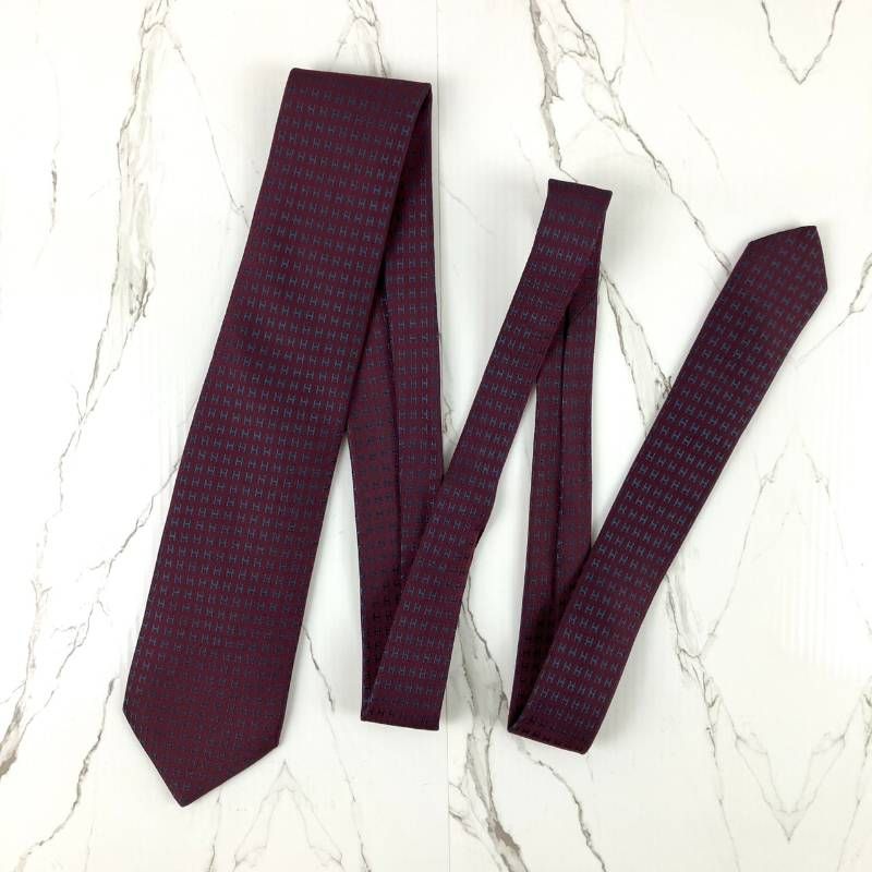 美品 HERMES エルメス ネクタイ ファソネ H柄 H織 ジャガード ボルドー