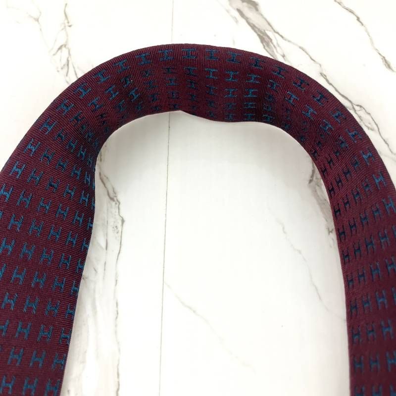 美品 HERMES エルメス ネクタイ ファソネ H柄 H織 ジャガード ボルドー