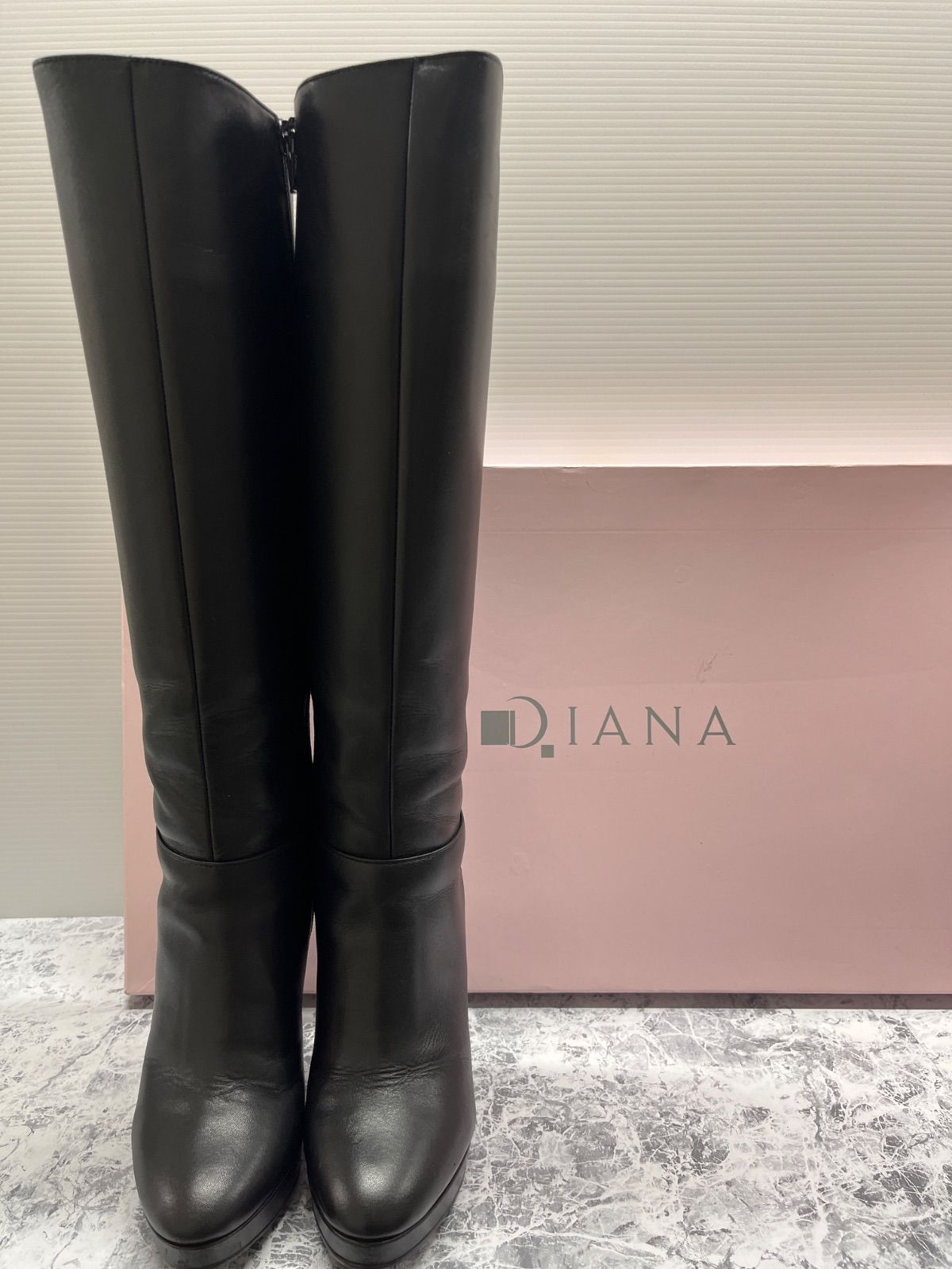 送料無料！！DIANA ダイアナ 本革ロングブーツ ブラック 10cm高ヒール