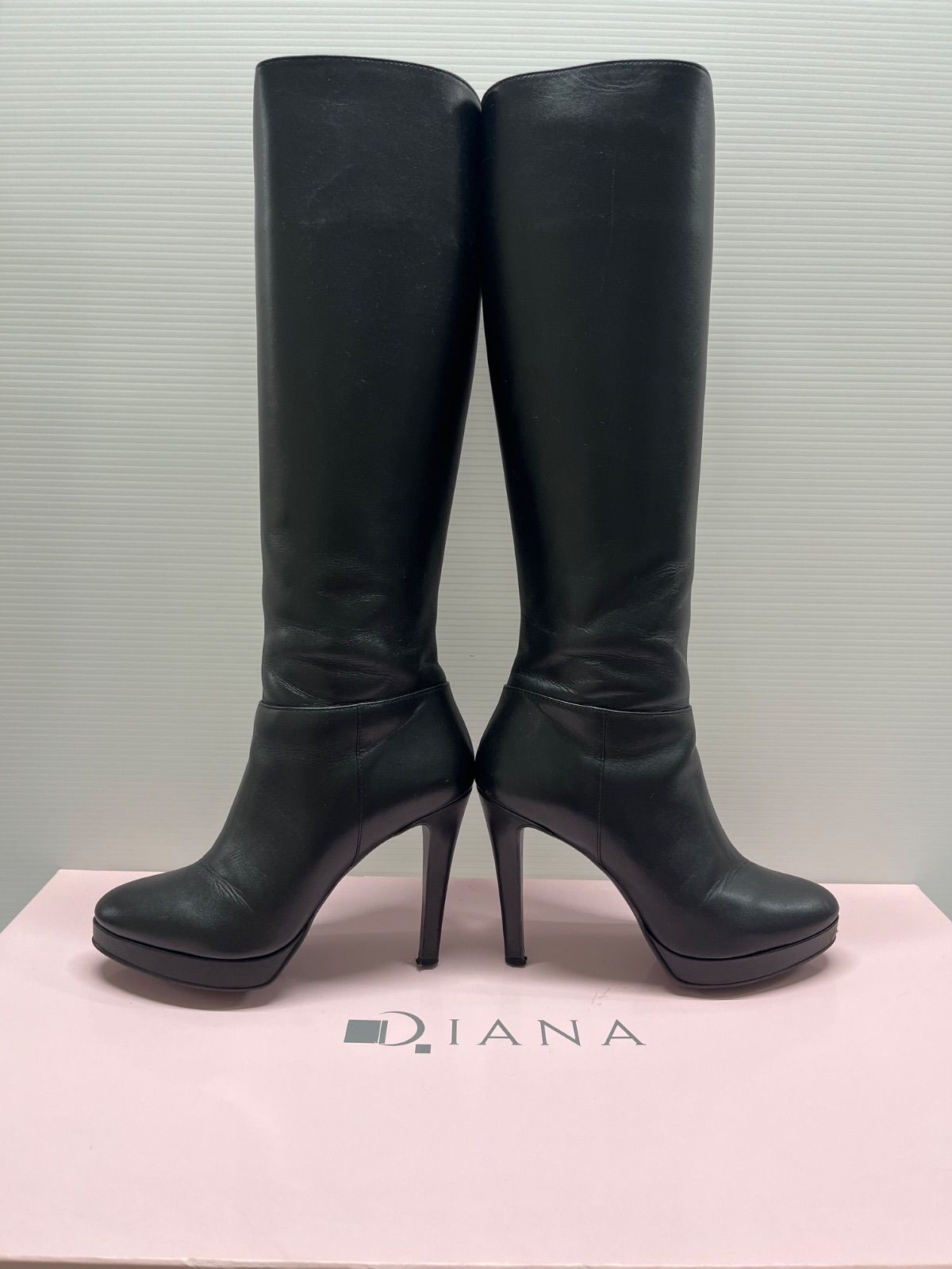 送料無料！！DIANA ダイアナ 本革ロングブーツ ブラック 10cm高ヒール