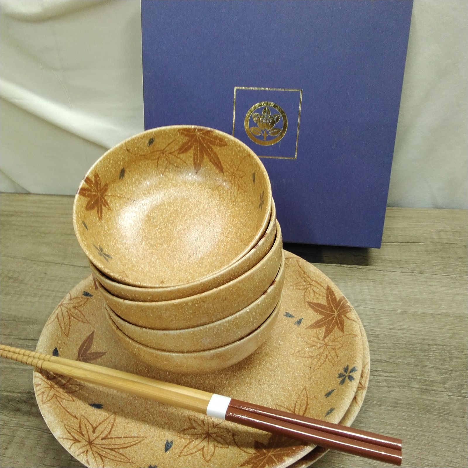 創作陶器 たち吉 天ぷら皿揃 大皿＆つゆ碗＆菜ばし 8点セット 未使用