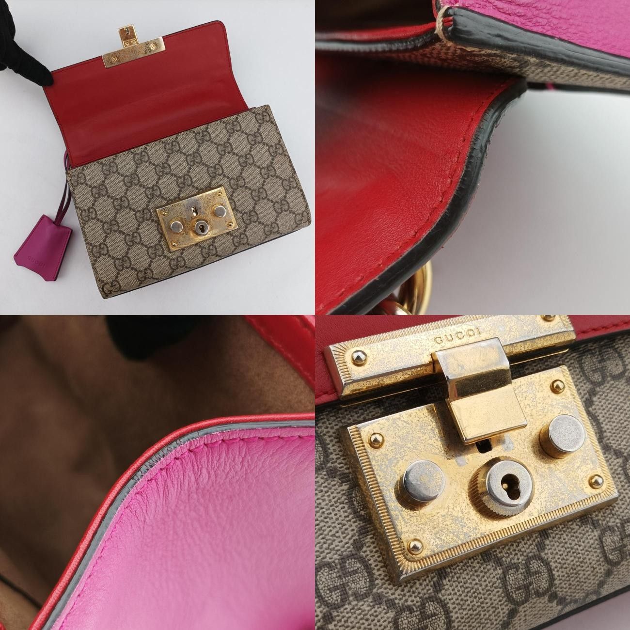 グッチGucciパドロック ベージュ×レッド×ピンク PVCコーティング
