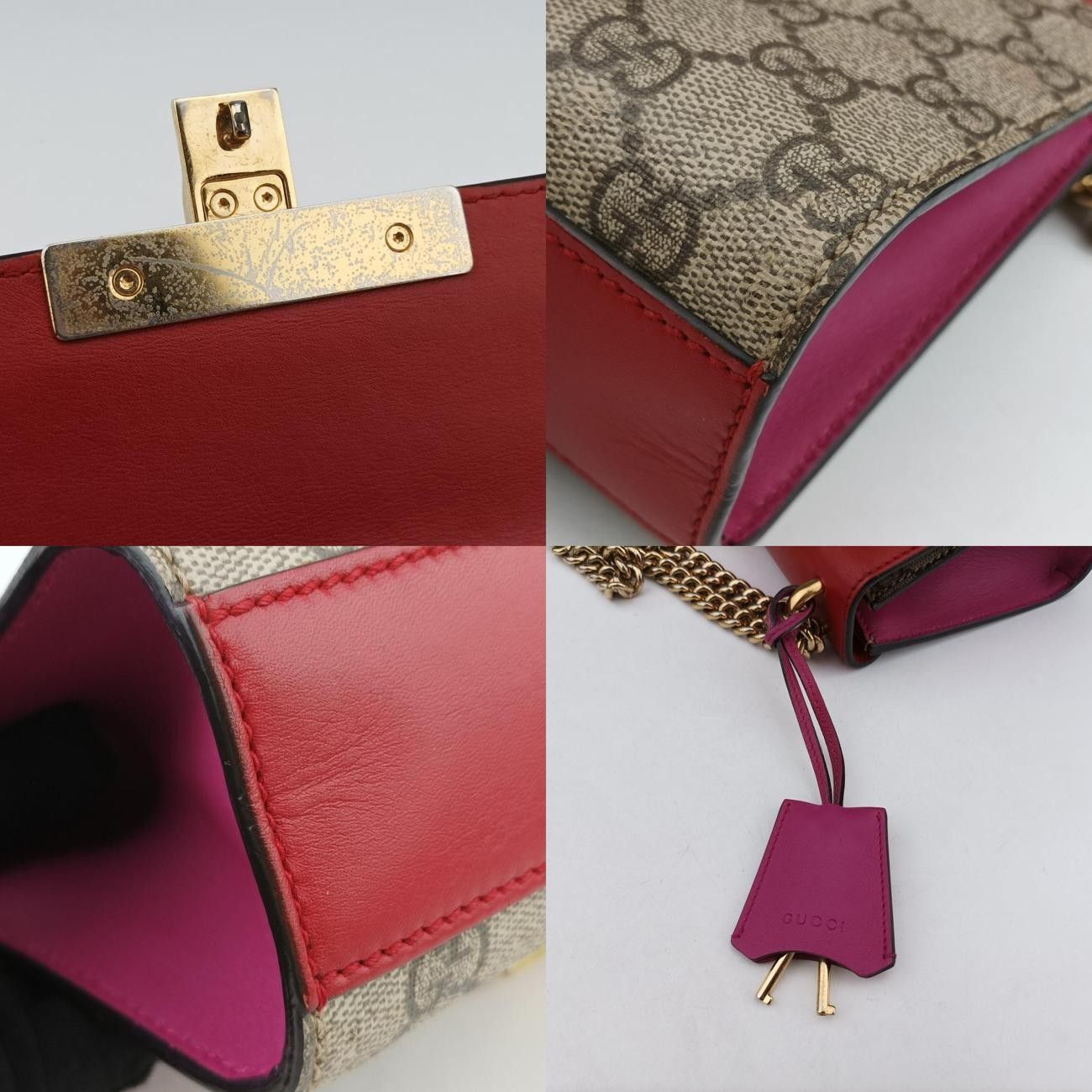 グッチGucciパドロック ベージュ×レッド×ピンク PVCコーティング