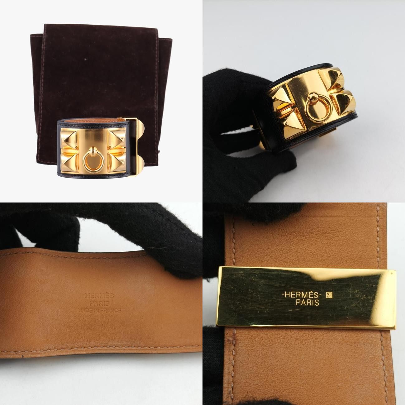 エルメスHermesコリエ ド シアン ブラック×ゴールド レザー×GP XS X NM
