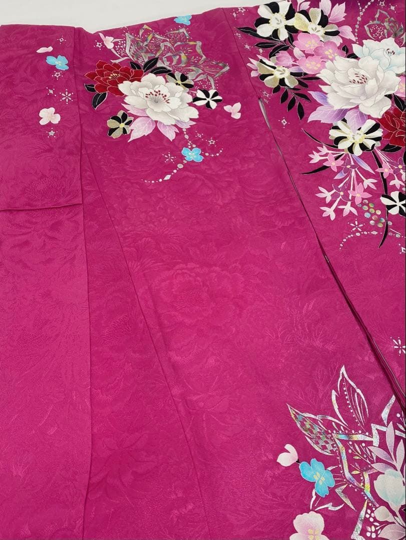 モード系 cantare ブランド振袖 ラメ刺繍 薔薇 紋意匠 身丈170cm 撥水