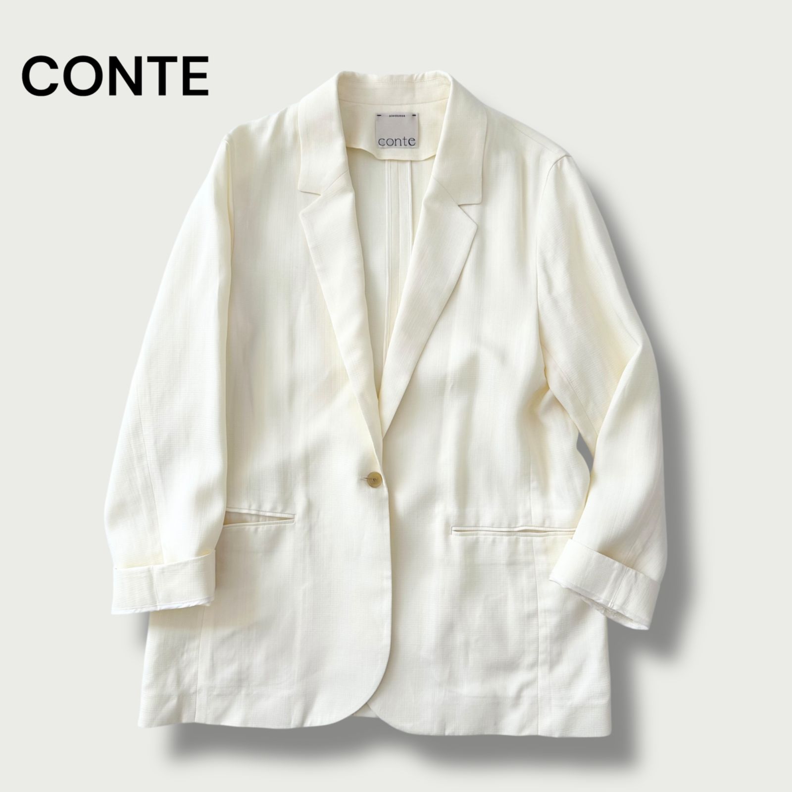 conte コンテ ツイル 1ボタン テーラード ジャケット 白 フリーサイズ 