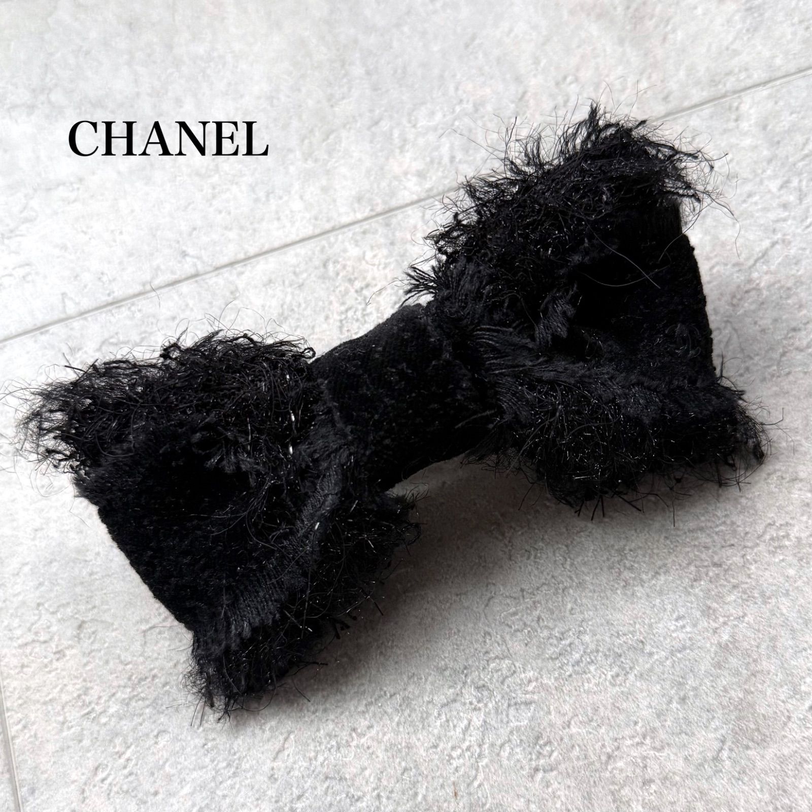 CHANEL シャネル ココマーク リボンバレッタ ブラック 黒 ラメ ヘア
