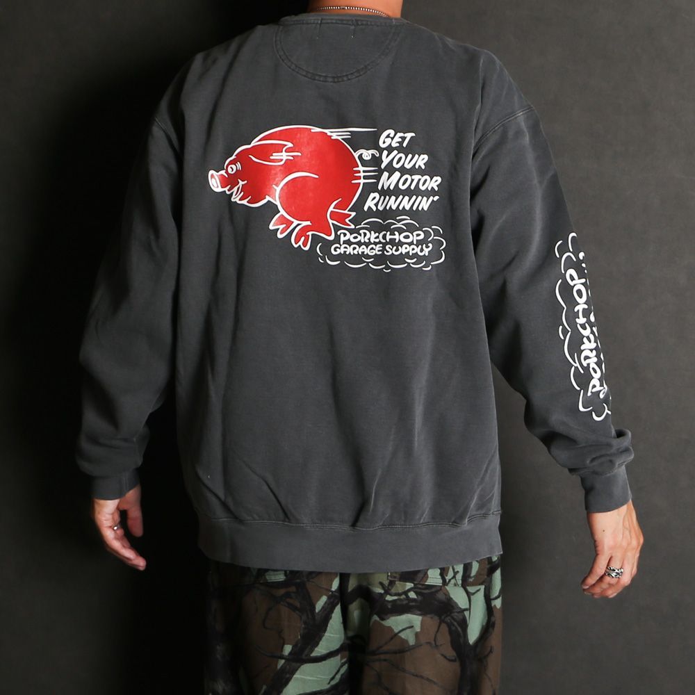 PORKCHOP/ポークチョップ】RUNNING LOGO SWEAT - ASH BLACK