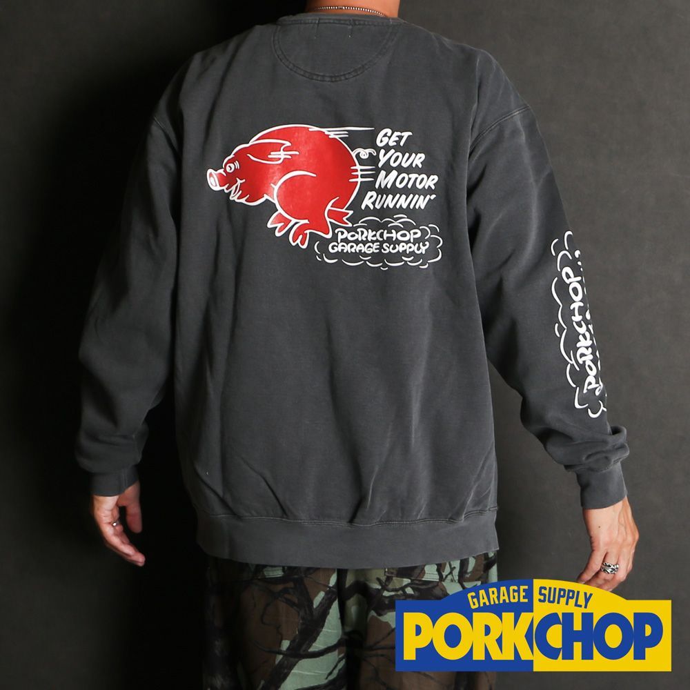 PORKCHOP/ポークチョップ】RUNNING LOGO SWEAT - ASH BLACK