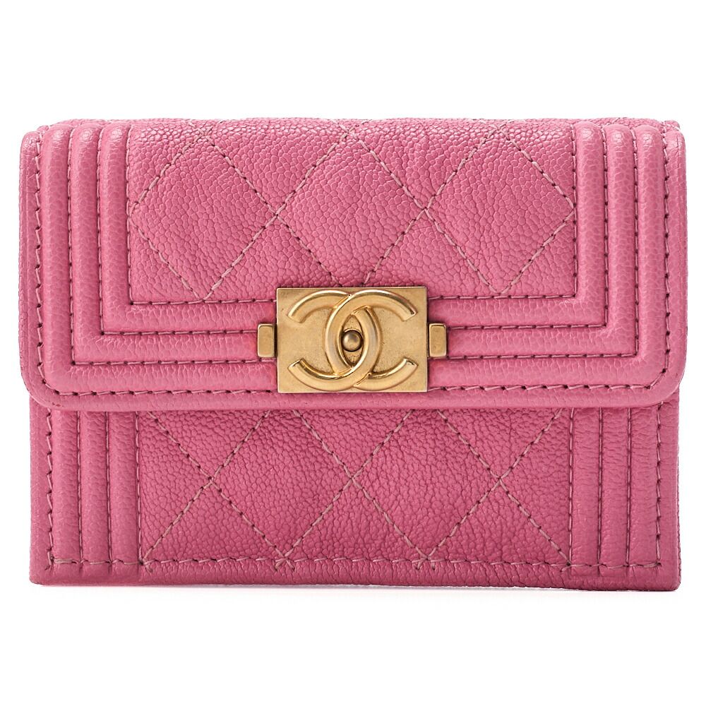 CHANEL シャネル キャビアスキン 保存袋付 シルバー金具 折りたたみ