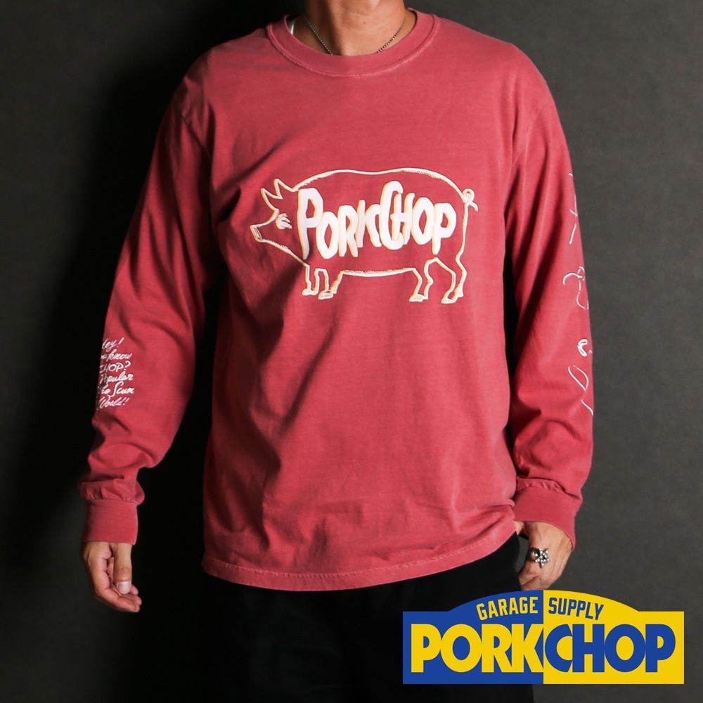 PORKCHOP/ポークチョップ】SCUM PORK L/S TEE - CRIMSON RED / ロング