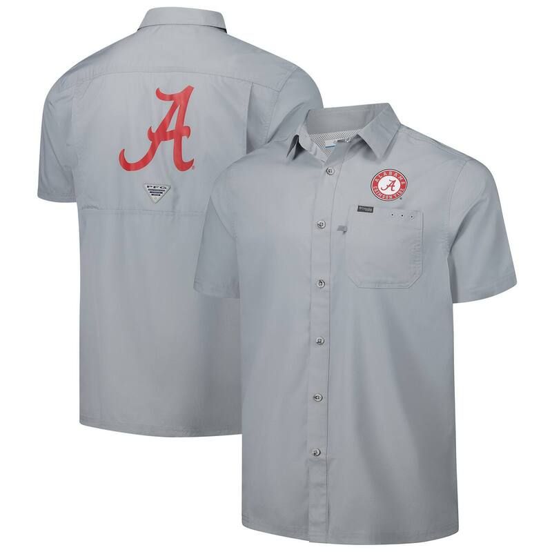 コロンビア メンズ トップス Tシャツ Mens Columbia Gray Alabama Crimson Tide PFG Slack Tide OmniShade ButtonUp Camp Shirt Ala Grey グレー
