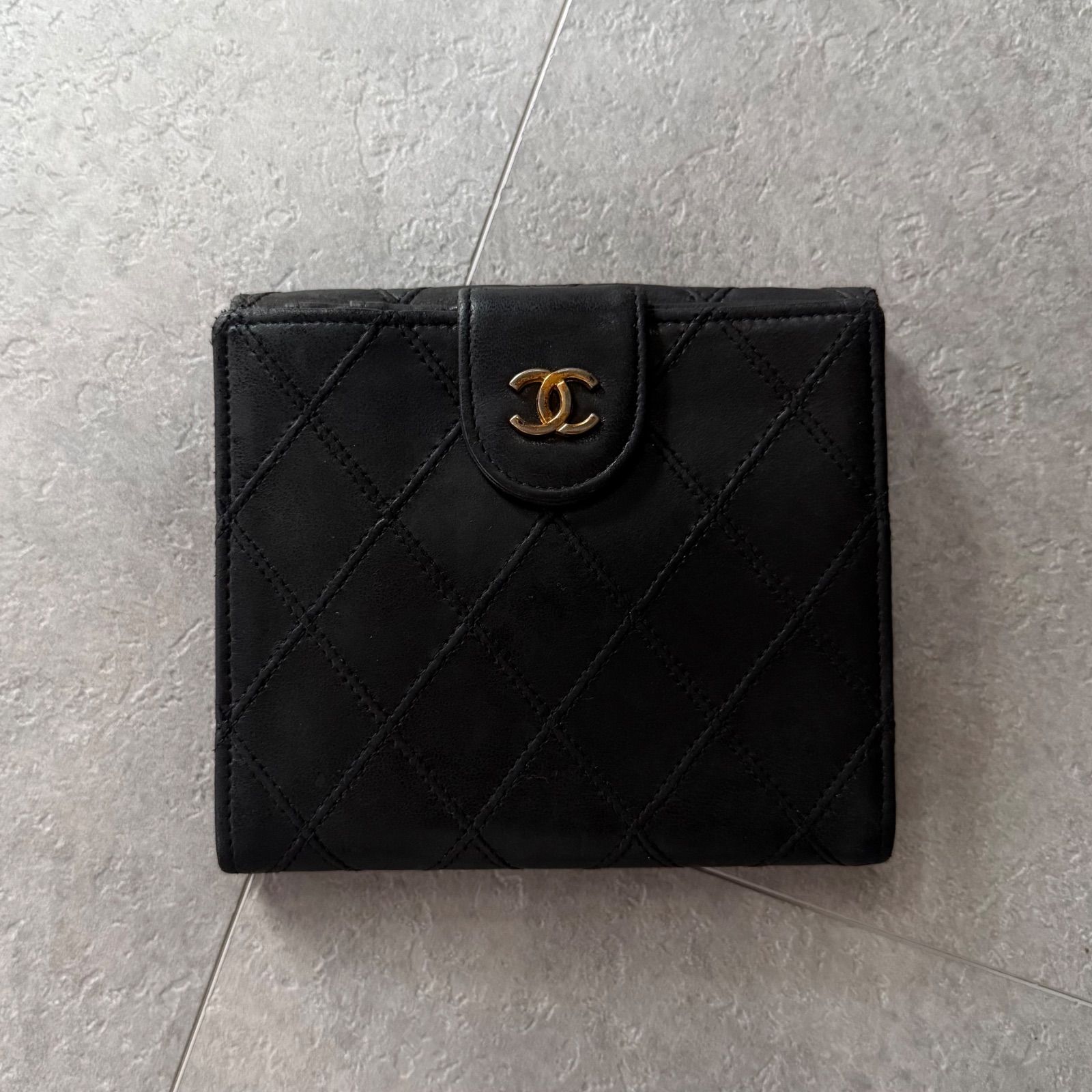 CHANEL シャネル ビコローレ 二つ折り財布 レザー Wホック ブラック 黒