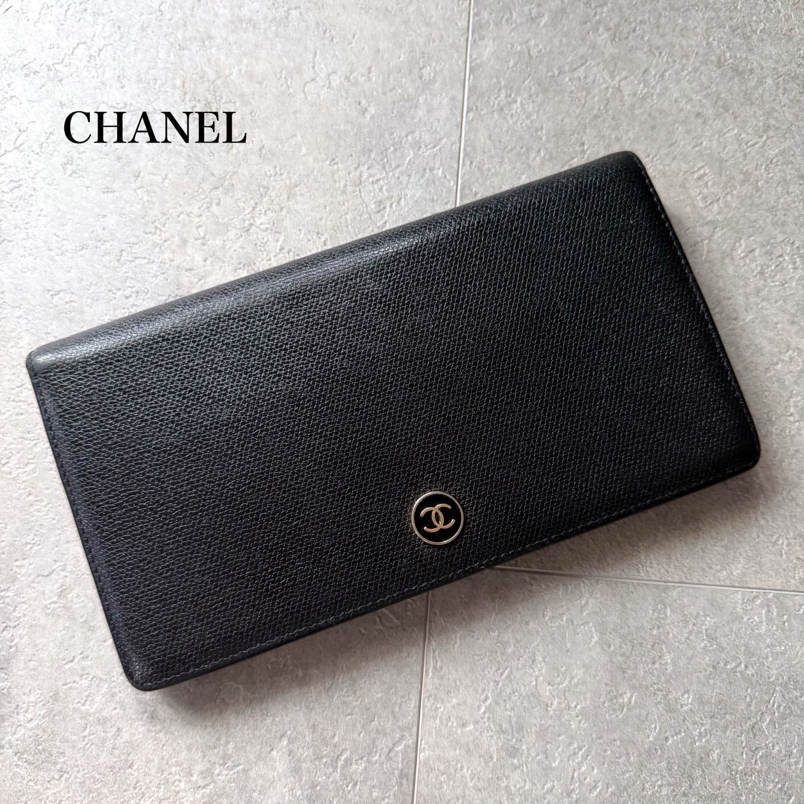 CHANEL シャネル ココボタン 二つ折り長財布 ブラック ゴールド金具 