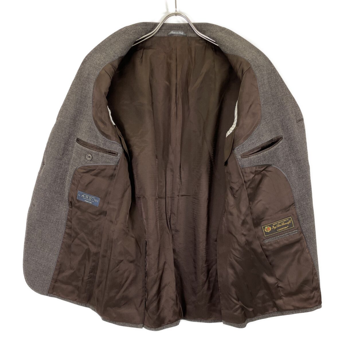 LARDINI ラルディーニ ﾌﾞﾗｳﾝ ｳｰﾙ ﾛﾛﾋﾟｱｰﾅ生地 ﾁｪｯｸ ｻｲﾄﾞﾍﾞﾝﾂ ﾃｰﾗｰﾄﾞ