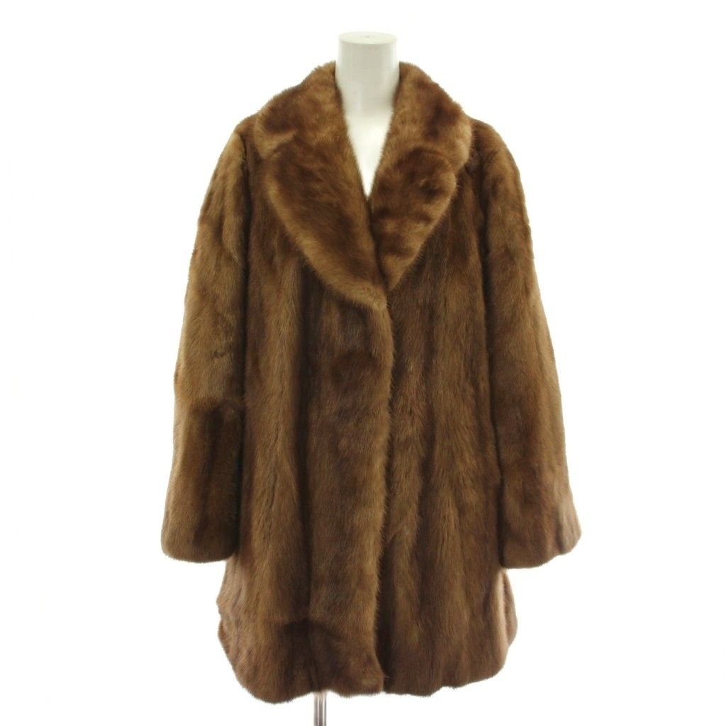 ノーブランド ファーコート アウター 毛皮 ミンク ミドル 茶色