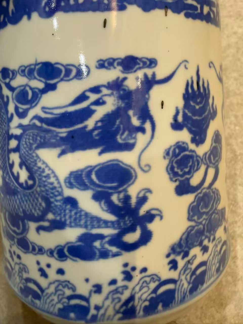 大清乾隆年製】青花雲龍文香炉 筆筒 染付 龍紋 時代物 骨董 唐物