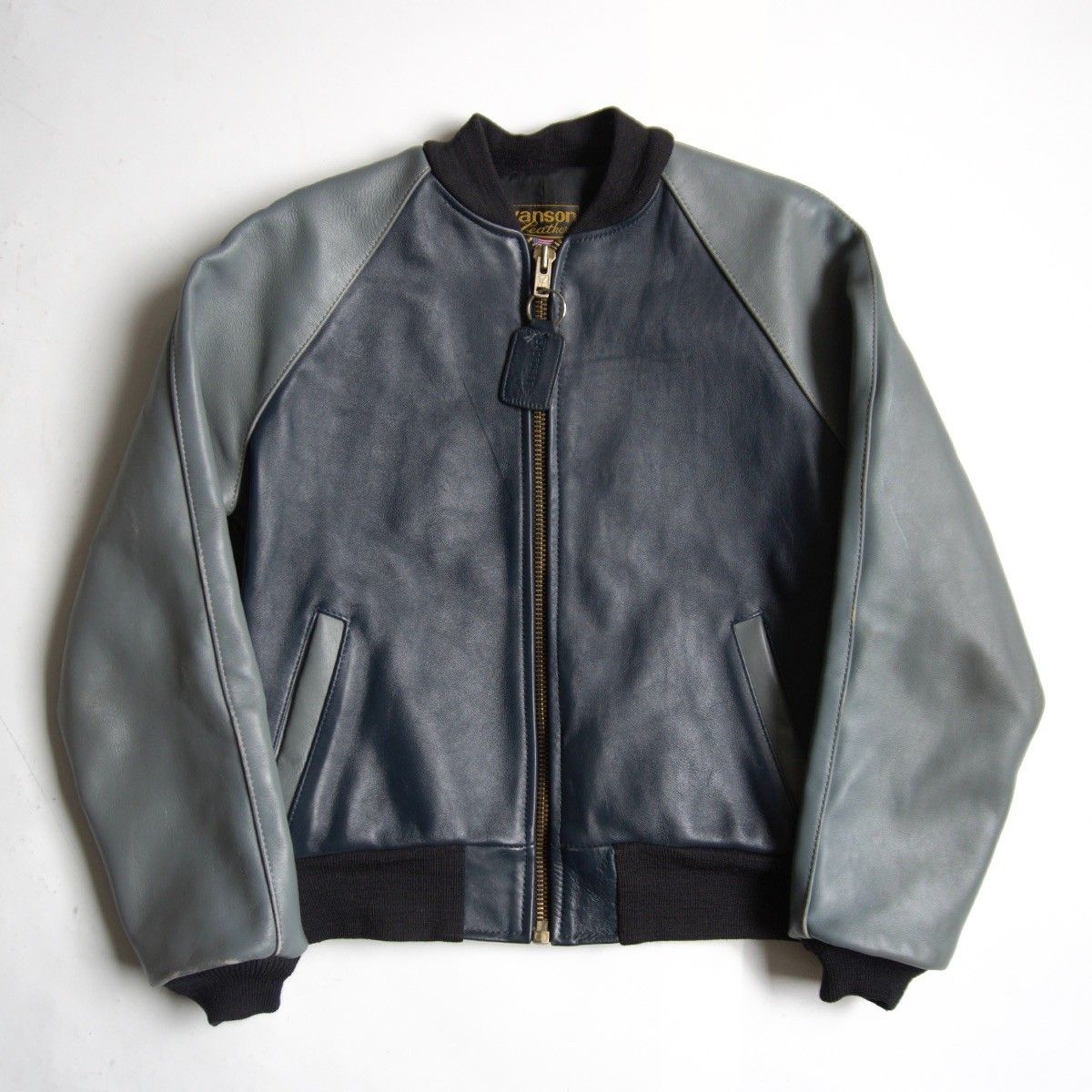 雰囲気抜群】 VANSON 【TJV オールレザー スタジャン】40 グレー 