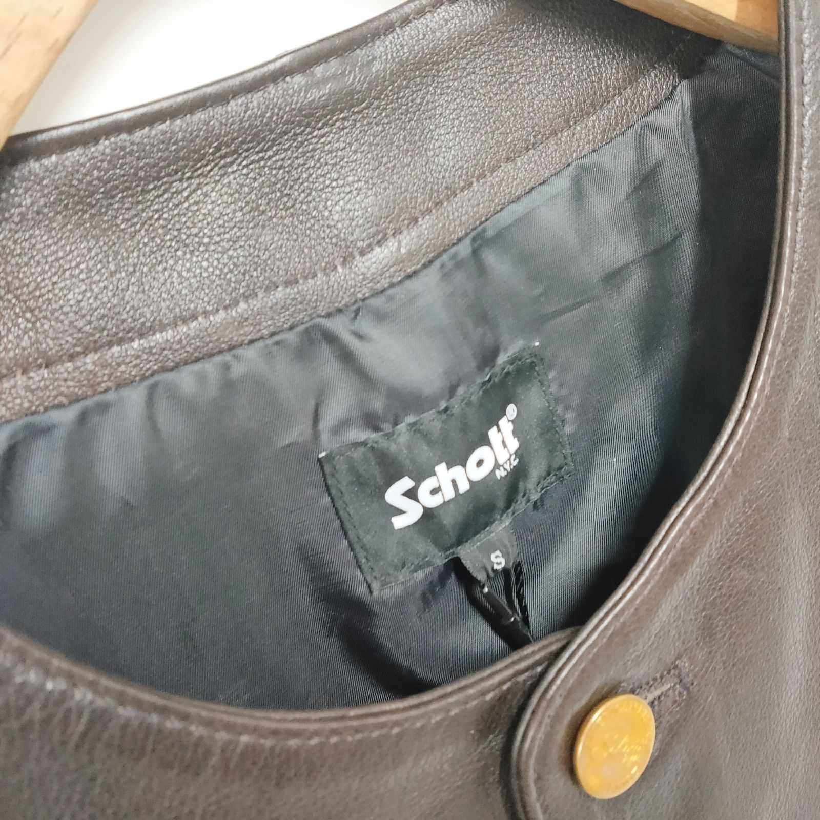 新品 未使用 ショット バッファロー レザー ベスト ブラウン S【Schott