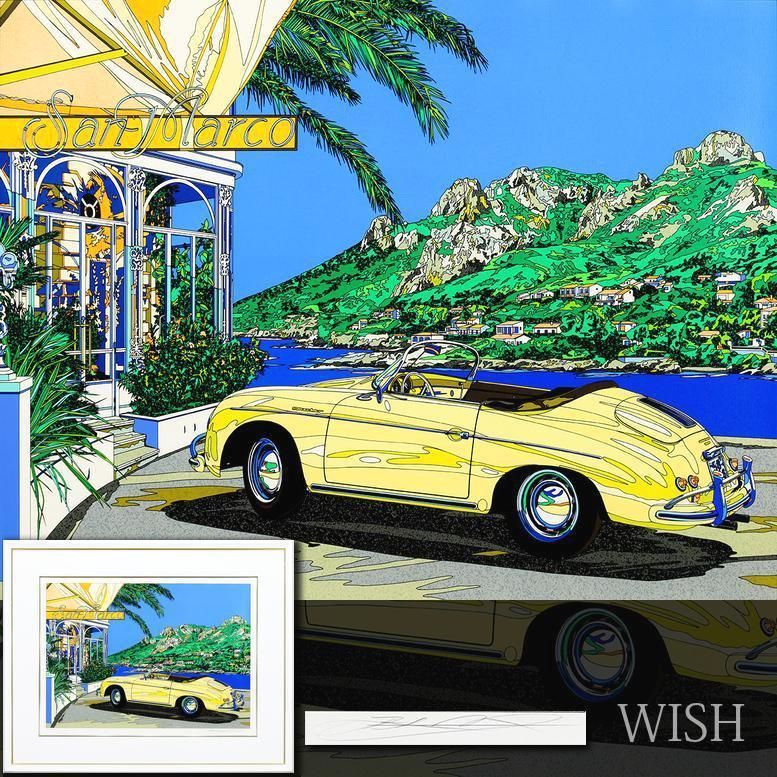 真作】【WISH】鈴木英人「コートダジュールの小高い丘」シルク