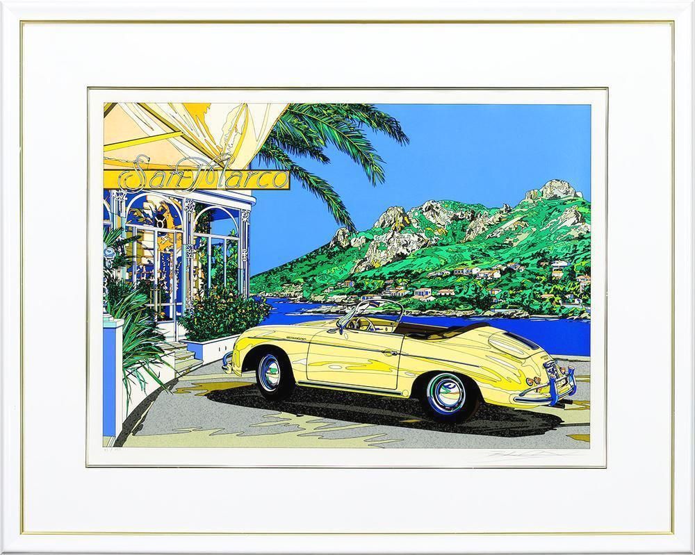 真作】【WISH】鈴木英人「コートダジュールの小高い丘」シルク