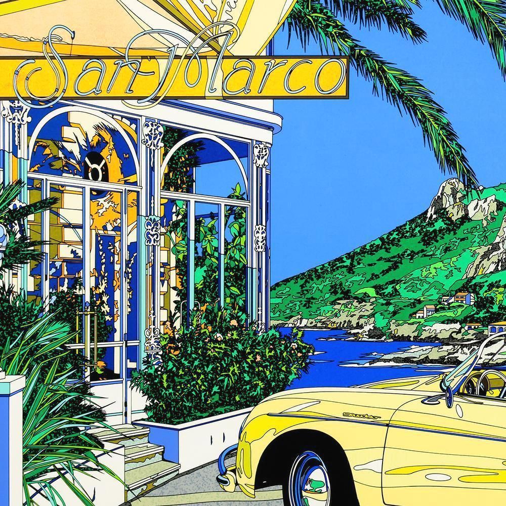 真作】【WISH】鈴木英人「コートダジュールの小高い丘」シルク