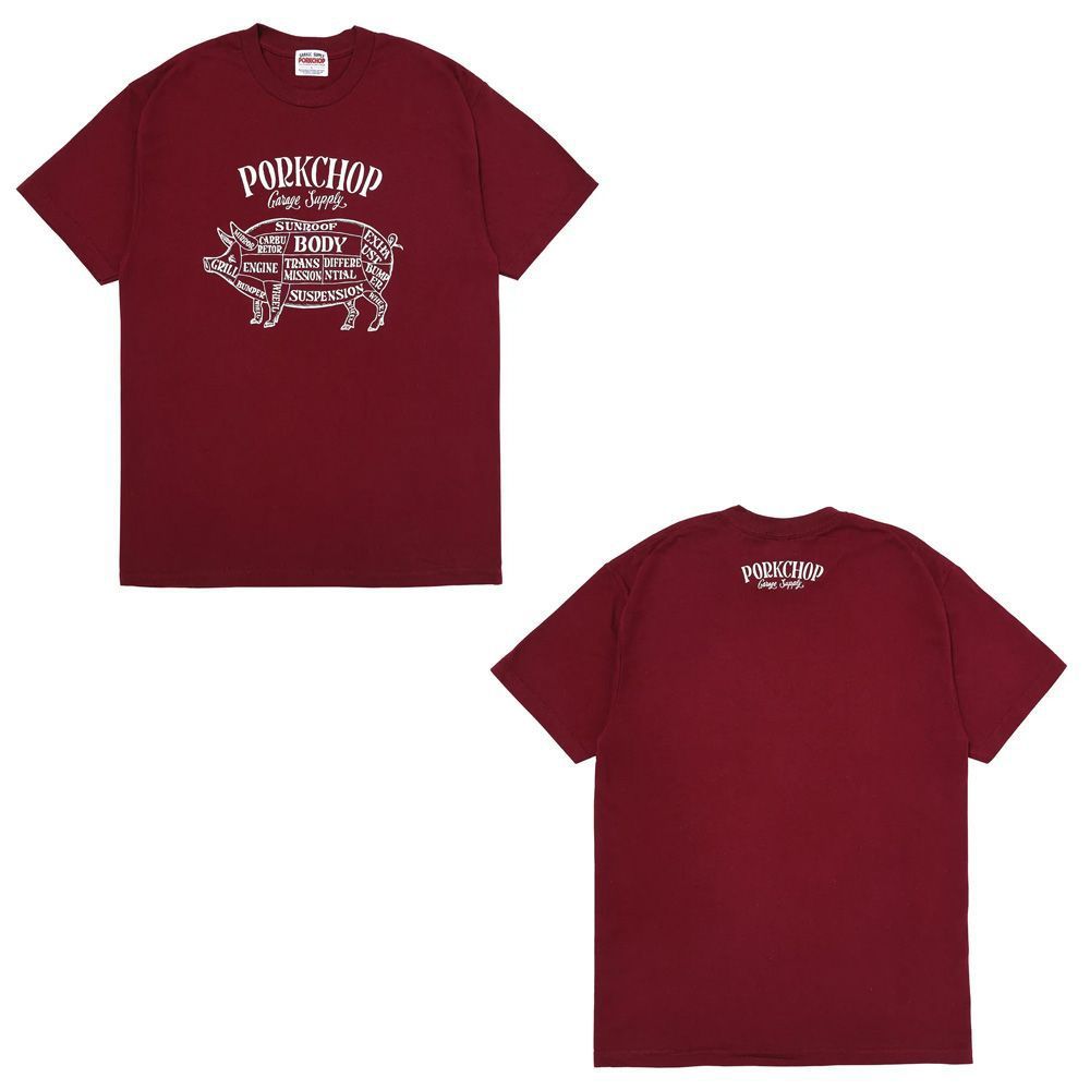 PORKCHOP/ポークチョップ】PORK FRONT TEE 25 - BURGUNDY/ ショート