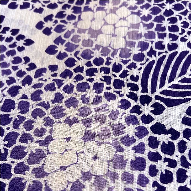 浴衣 反物 浜松注染.伊勢型紙 日本製 綿麻 茄子川染（生成りに紫の