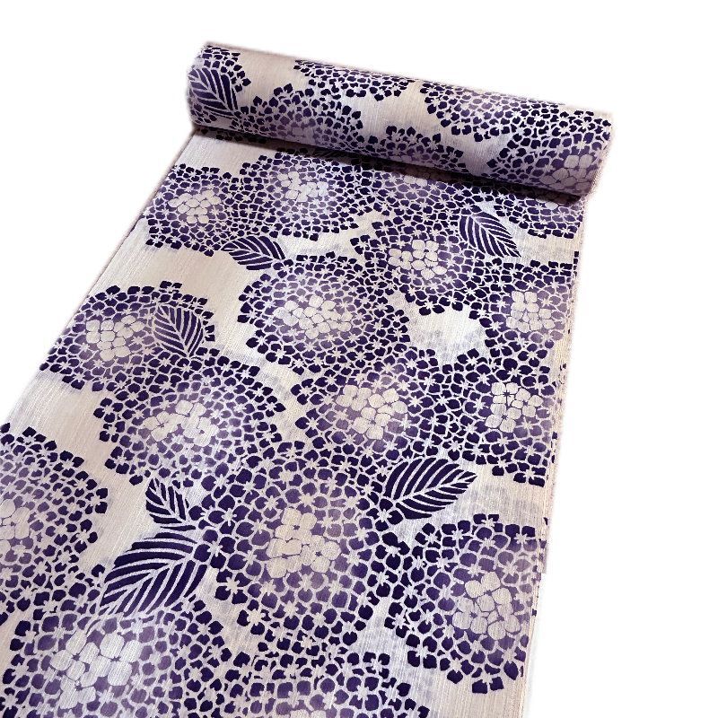 浴衣 反物 浜松注染.伊勢型紙 日本製 綿麻 茄子川染（生成りに紫の