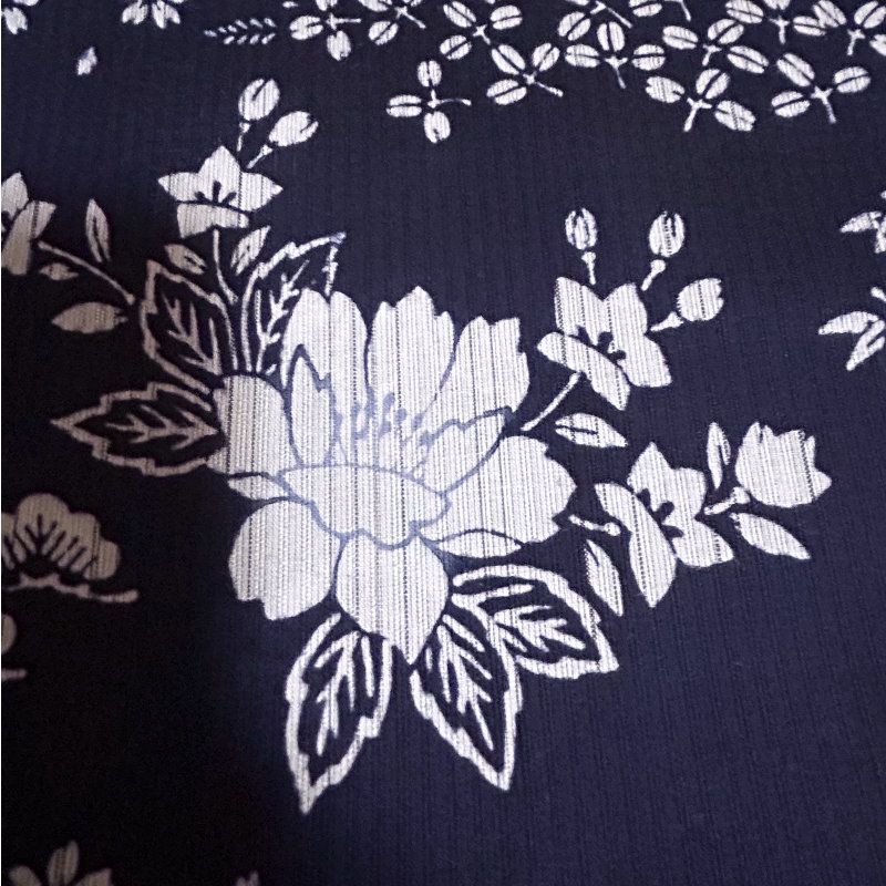 浴衣 反物 浜松注染.しじら織 伊勢型紙 日本製 綿麻 茄子川染（濃紺色