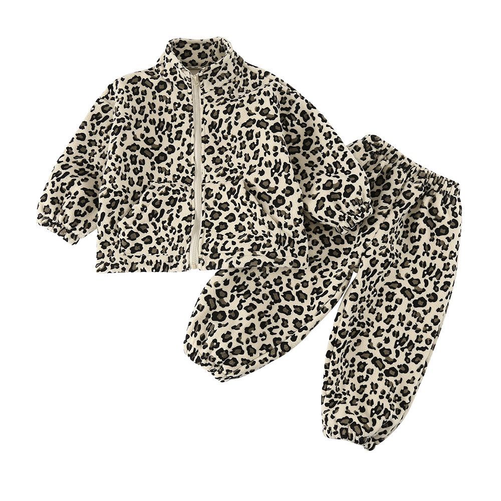 子供用 セットアップ レオパード柄 【ベージュ】 8サイズ 男女兼用 裏
