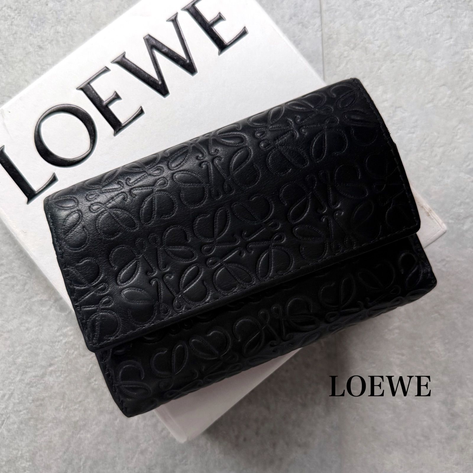 LOEWE ロエベ 三つ折り財布 アナグラム ラムレザー リピート 