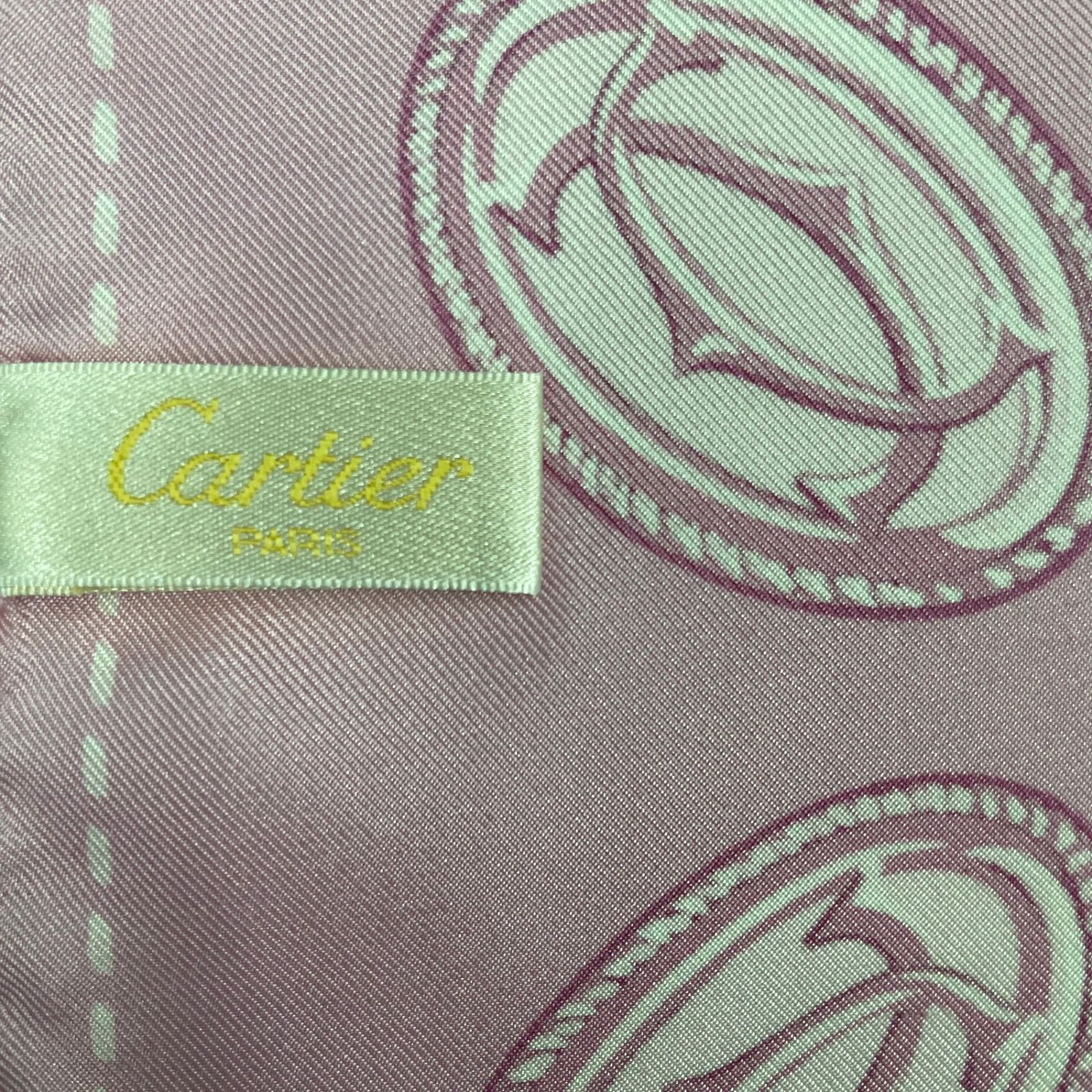 新品同様 Cartier カルティエ スカーフ シルク 2Cロゴ ピンク 箱付き