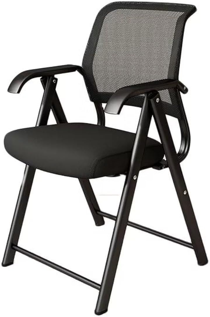 KASABULAC オフィスチェア ミーティングチェア 折りたたみ 背もたれ付き 肘掛け付 事務椅子 トレーニングルーム レセプション 会議室用 組立不要 ブラック 幅52cmx奥行55cmx高さ88cm