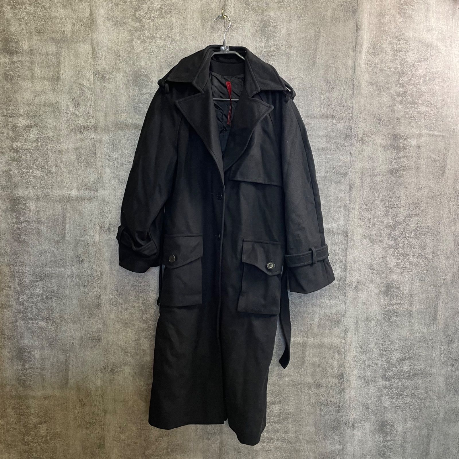 T-340】GAZEBO ロングコート レディース L相当 ブラック ウールコート 