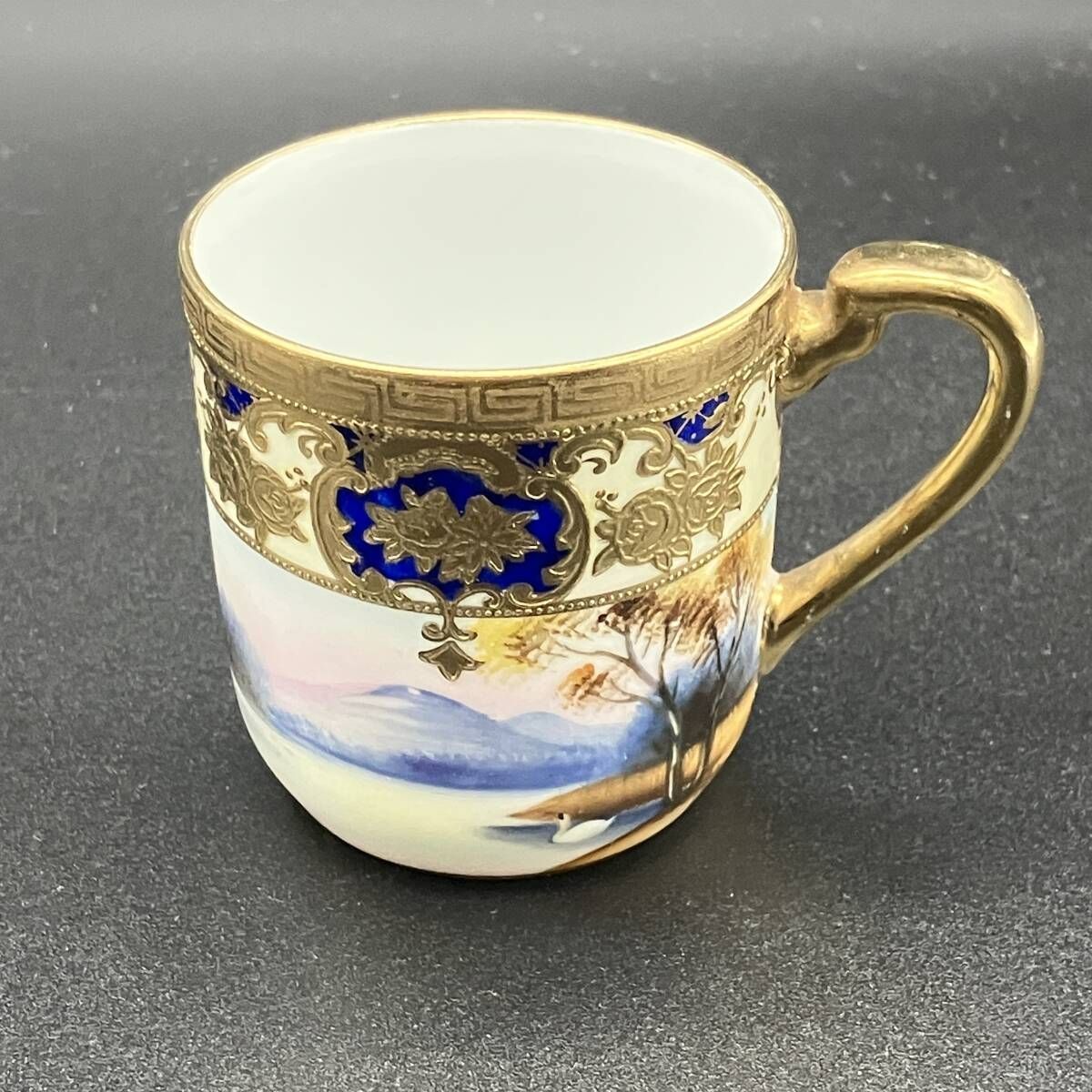 オールドノリタケ 大正昭和初期 カップ&ソーサー 湖畔白鳥風景