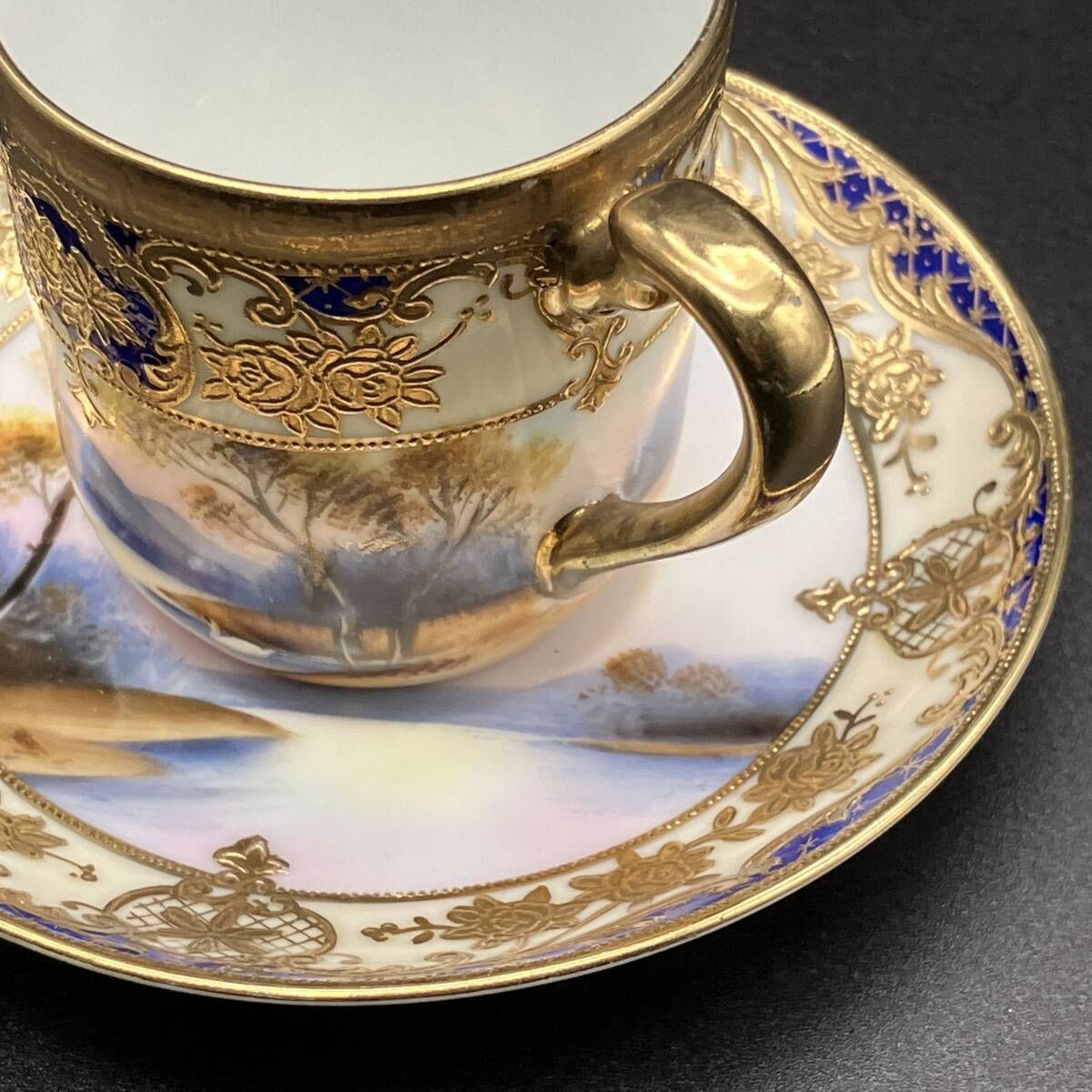 オールドノリタケ 大正昭和初期 カップ&ソーサー 湖畔白鳥風景