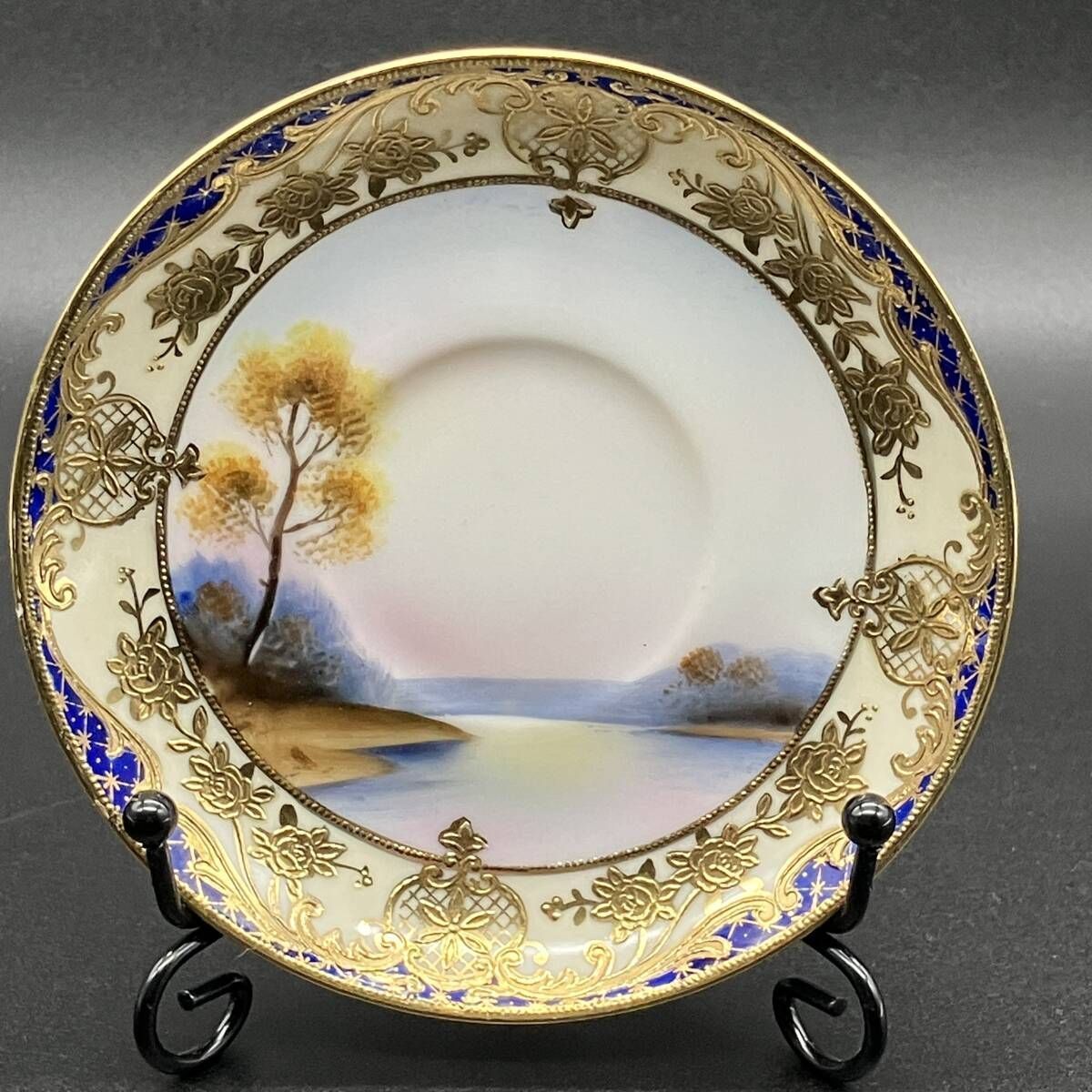 オールドノリタケ 大正昭和初期 カップ&ソーサー 湖畔白鳥風景