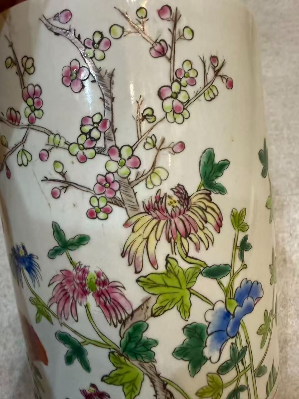 中国古玩 同治年製 粉彩 四季花卉紋 筆筒 植木鉢 飾壺 骨董品 古美術