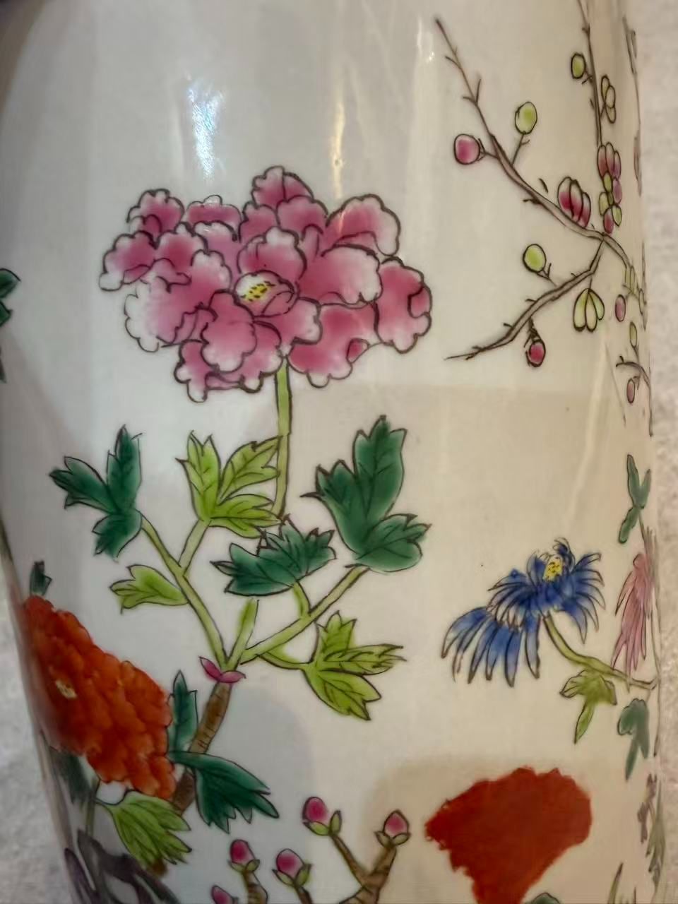 中国古玩 同治年製 粉彩 四季花卉紋 筆筒 植木鉢 飾壺 骨董品 古美術